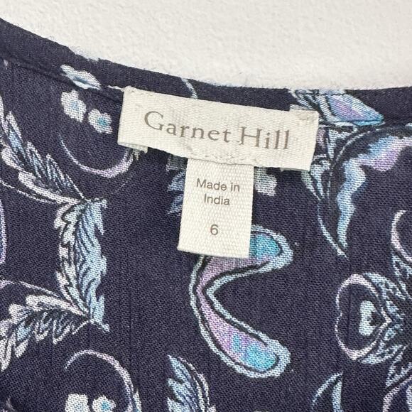 Garnet Hill Boho Border Print Blouse 6 Blue Paisley Floral Peasant Crinkle Shirt - Picture 5 of 9